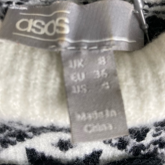 ASOS DESIGN Fair Isle Holiday Knit Sweater Dress Off-Shoulder Shape Cream &Black - Picture 6 of 7